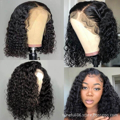 Tuneful wholesale brazilian human hair wigs with closure afro kinky human hair bob wig thin hd lace front wig for black women